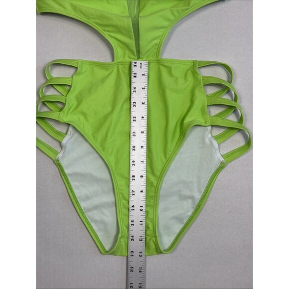 Women's M Cut Out One-Piece Halter Swimsuit Neon Green NWT - Picture 8 of 16